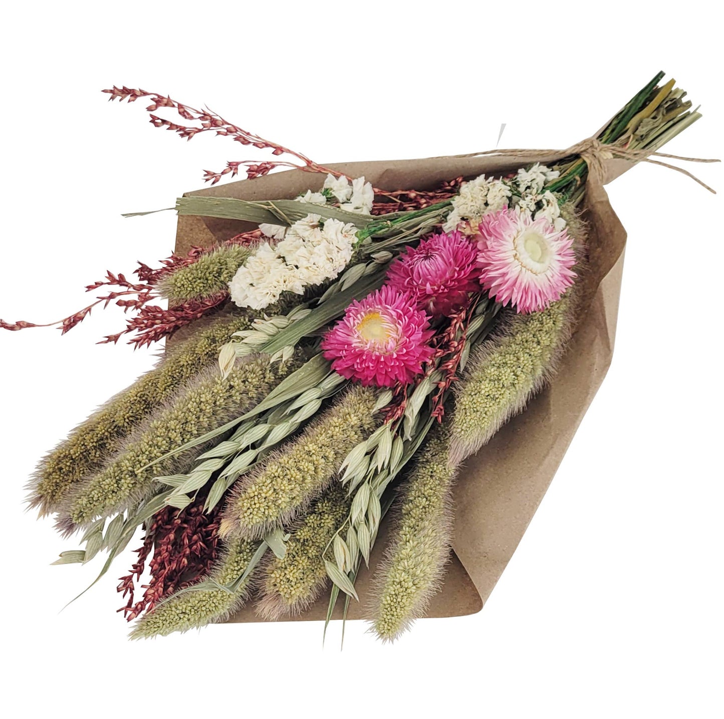 Pink Strawflowers and Grains Petite Bouquet | Dried Flowers
