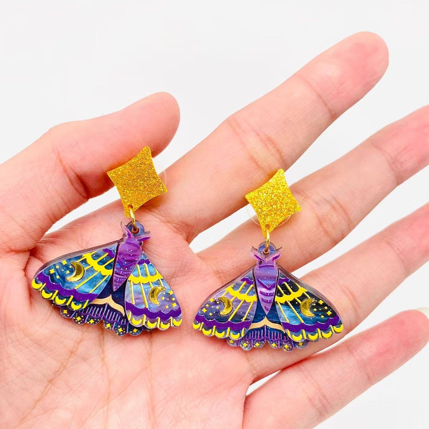 Starry Purple Moth Post Earrings