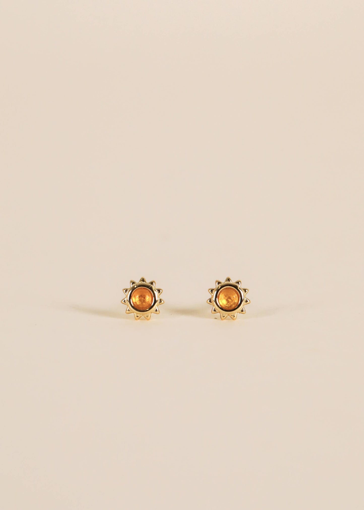Gold Sun Stud Earrings - Amber