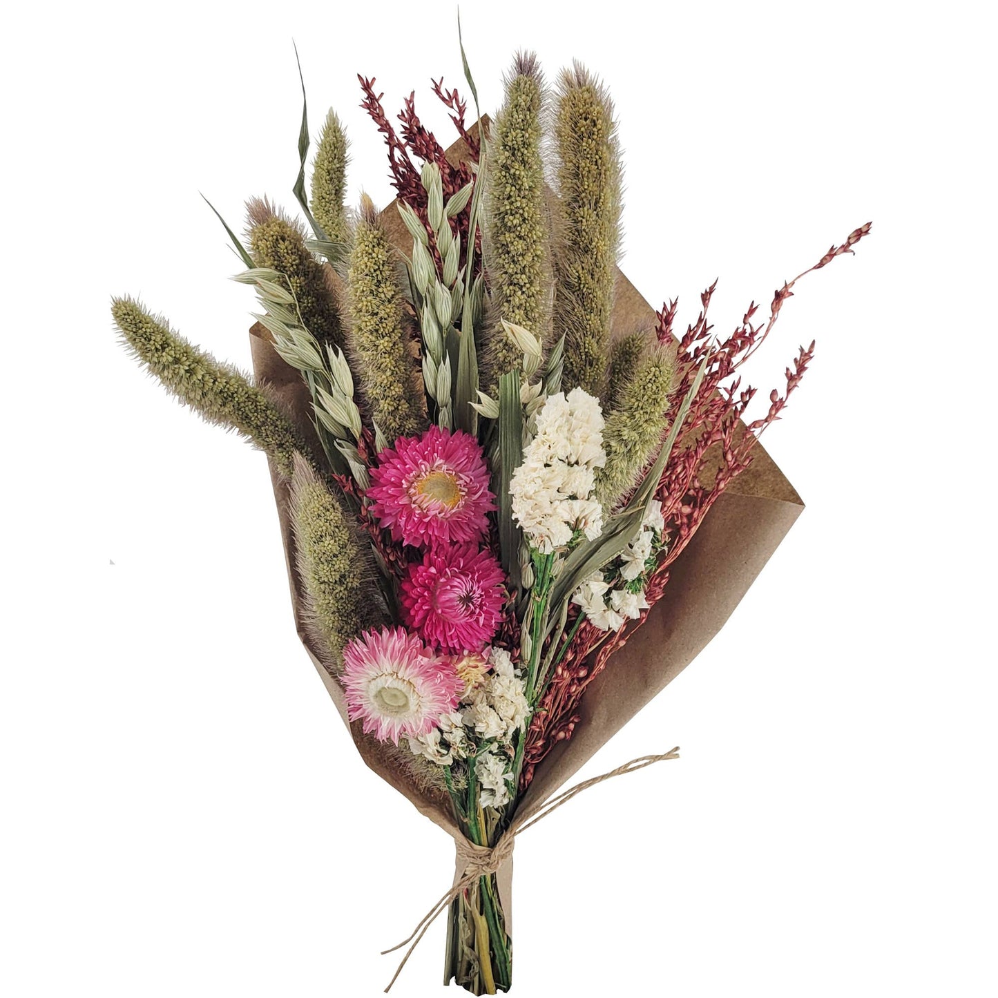 Pink Strawflowers and Grains Petite Bouquet | Dried Flowers