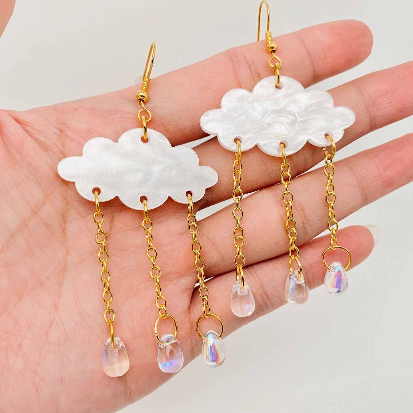 White Rain Cloud Earrings - Acrylic