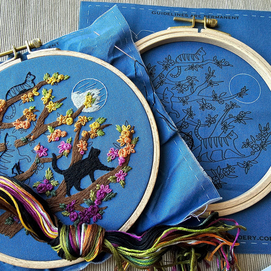 Black Cats and Full Moon embroidery kit, additional product photo, at Ordinary Magic in Savannah, GA.