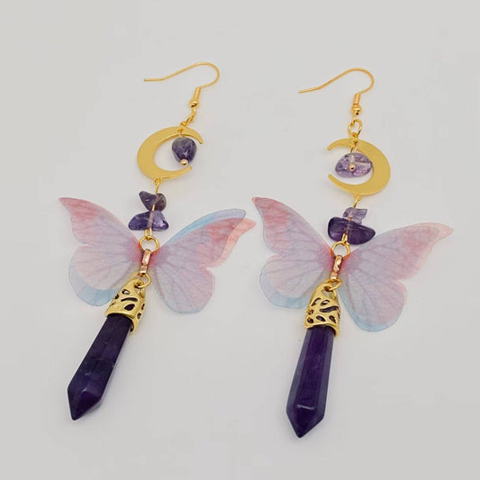 Butterfly Wings Amethyst Moon Earring