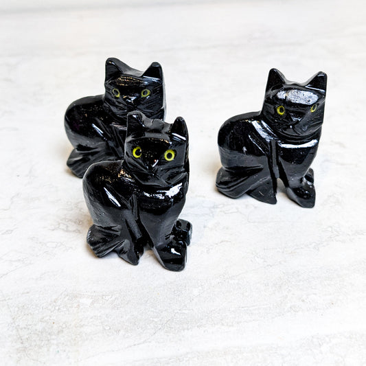 Carved black onyx cat figure, additional product photo, at Ordinary Magic in Savannah, GA.