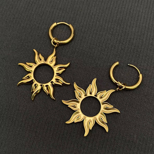 Gold Sunburst Hoop Earrings