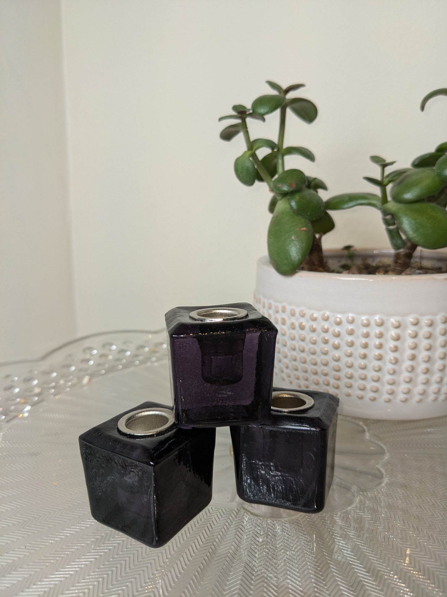 Mini Glass Candle Holder Cube Black
