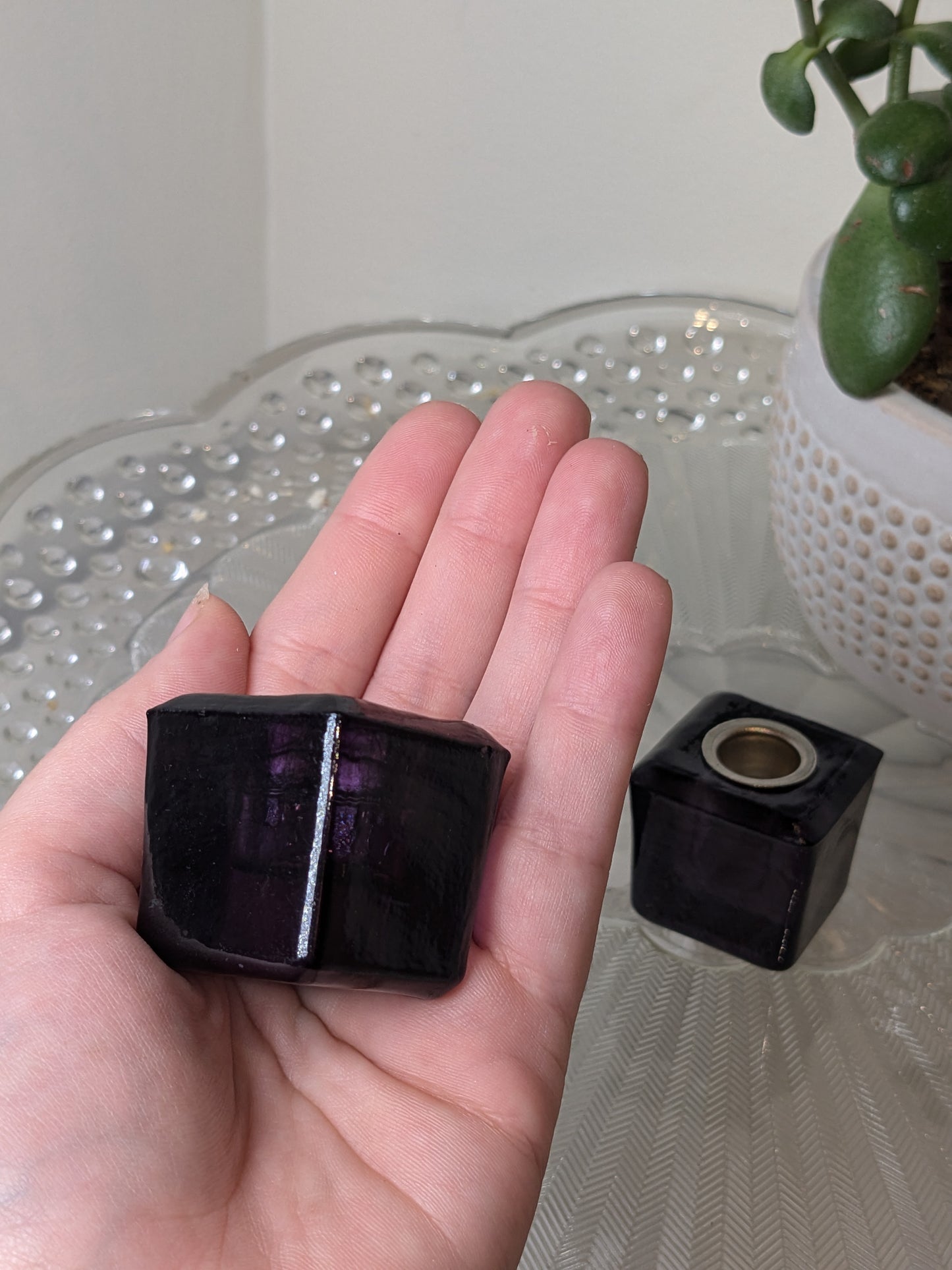 Mini Glass Candle Holder Cube Black