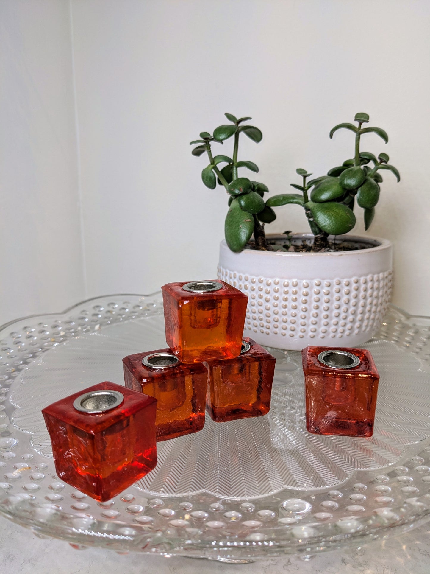 Mini Glass Candle Holder Cube Orange