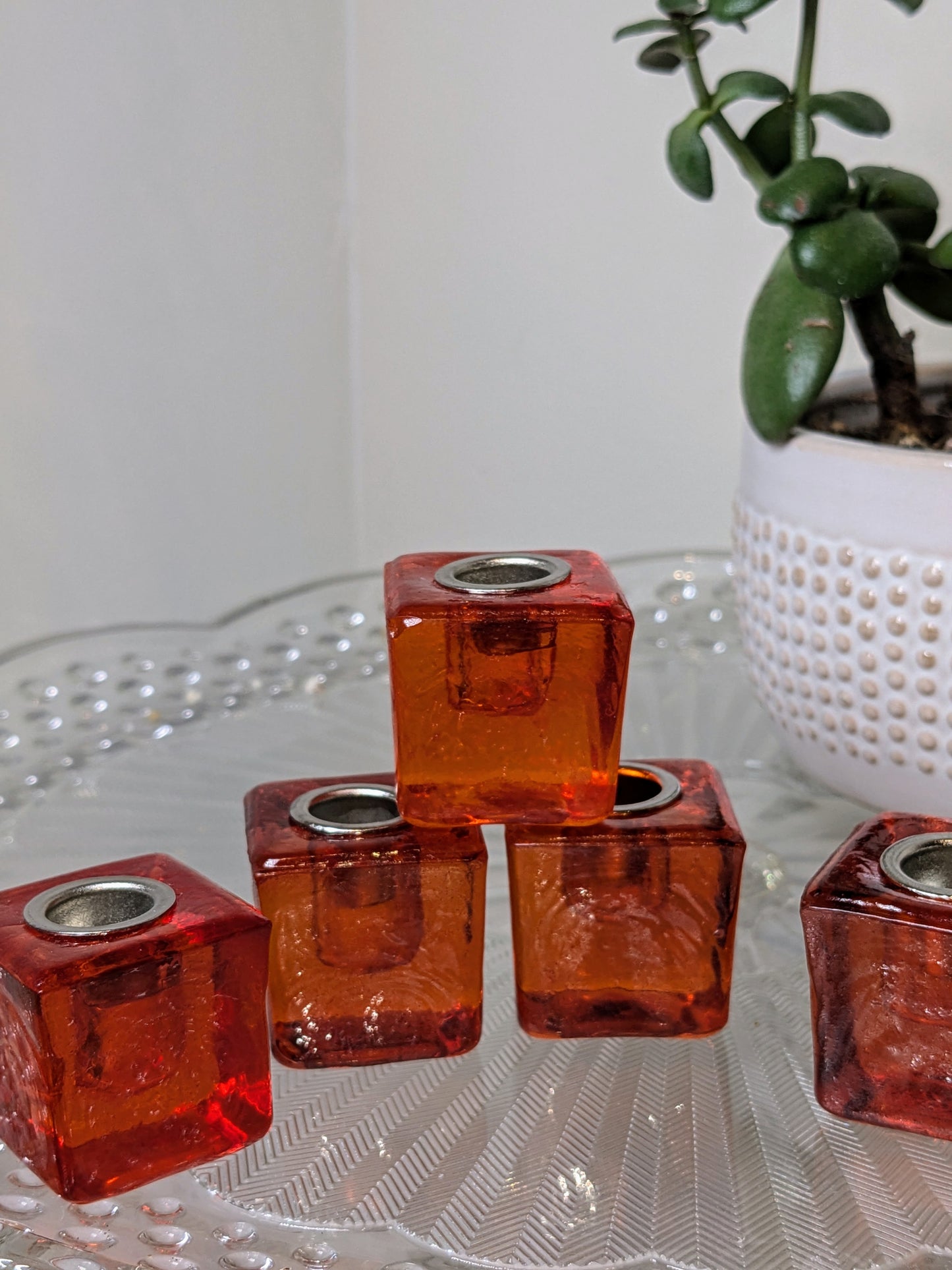 Mini Glass Candle Holder Cube Orange