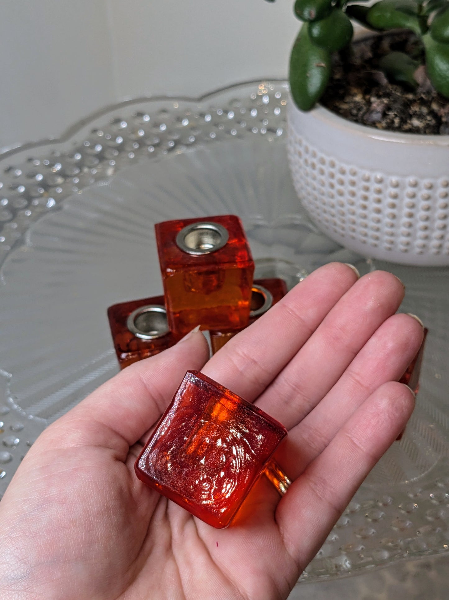 Mini Glass Candle Holder Cube Orange