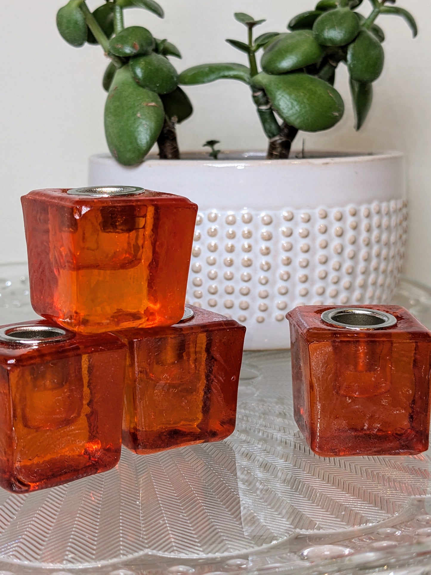 Mini Glass Candle Holder Cube Orange
