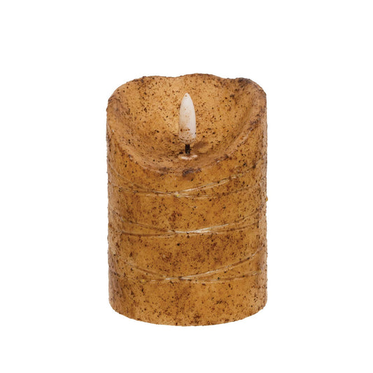 Burnt Ivory LED Wrapped Flicker Flame Timer Pillar, 4"