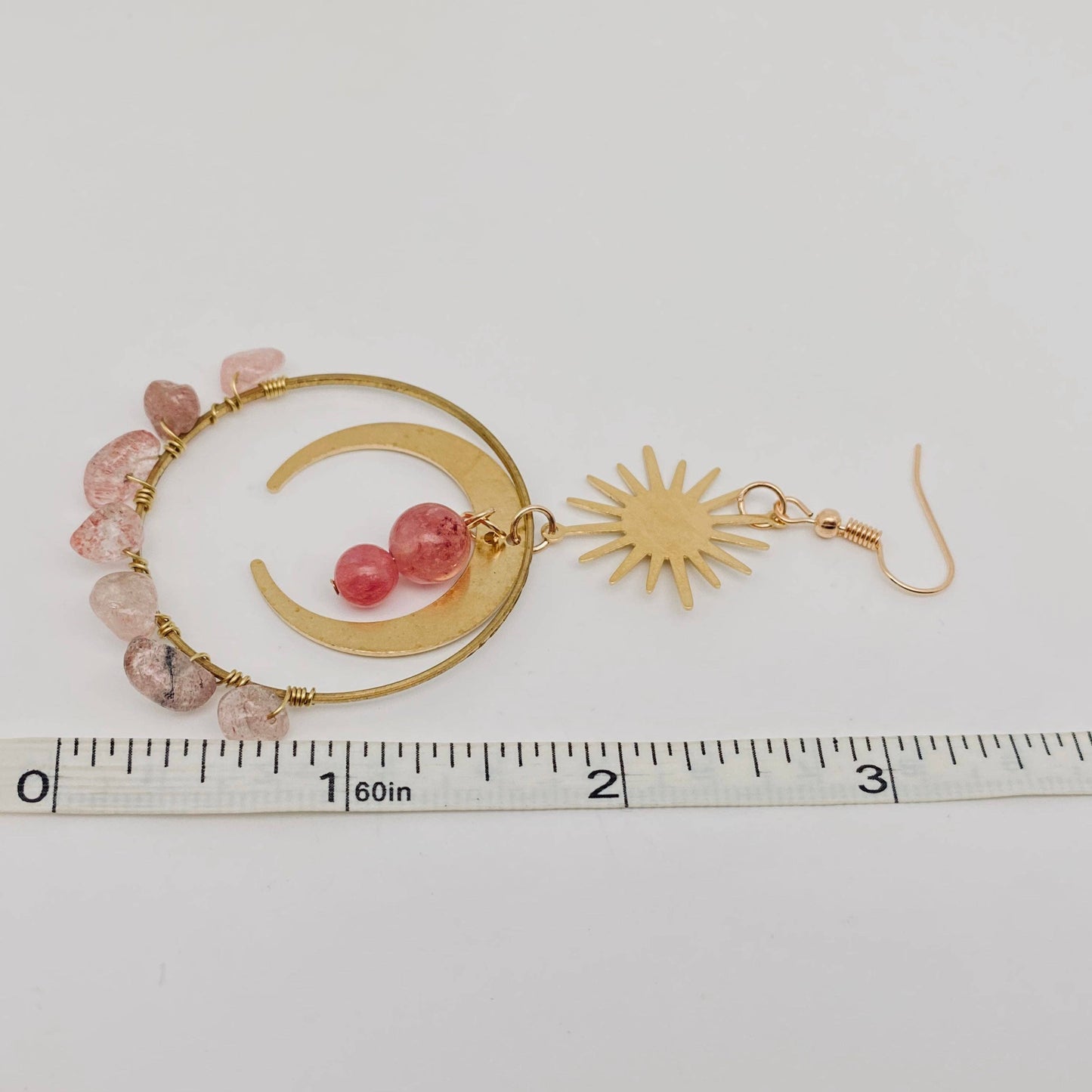 Strawberry Quarts Sun Moon Earrings