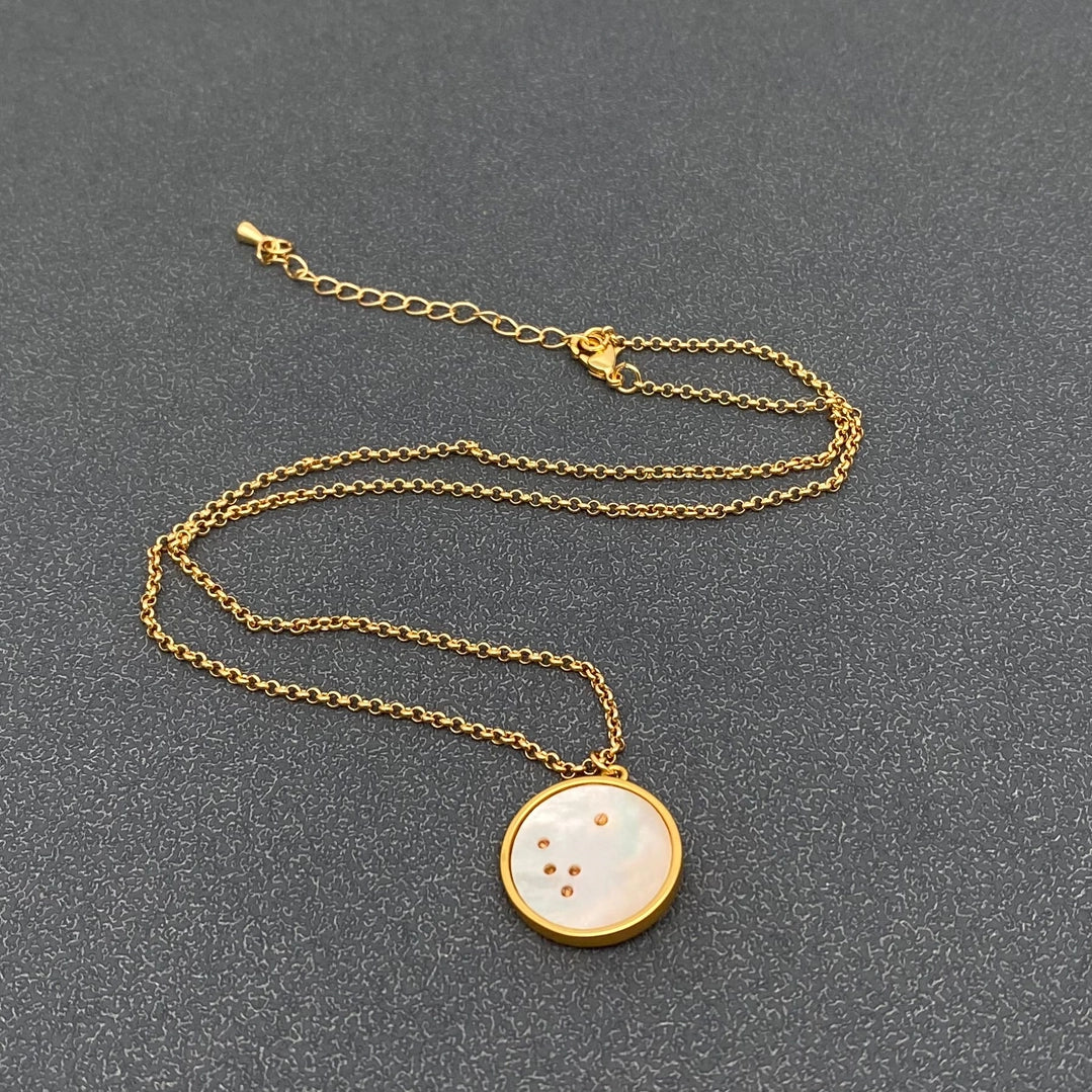 Inlaid Cz & Shell 18K Gold Plated Moon charm necklace
