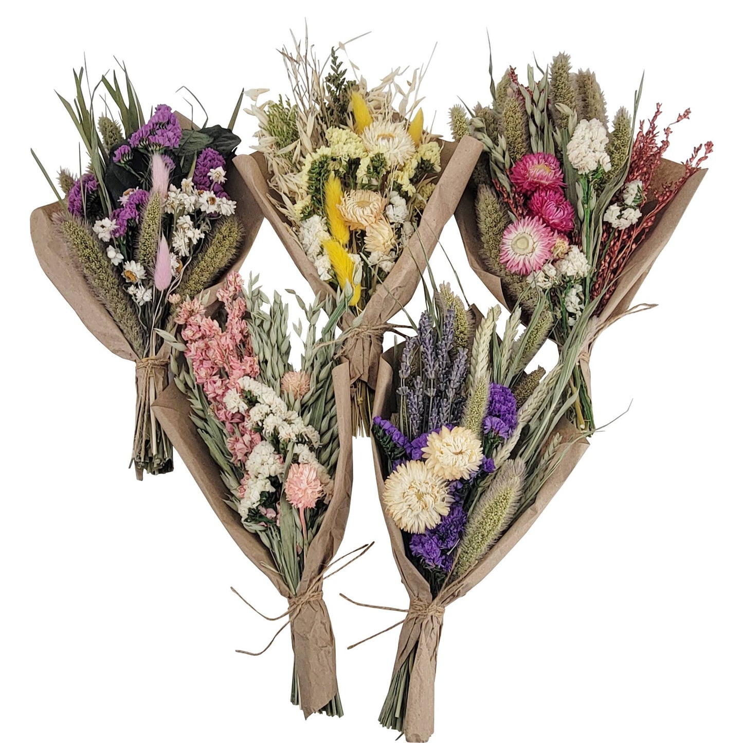 Pink Strawflowers and Grains Petite Bouquet | Dried Flowers