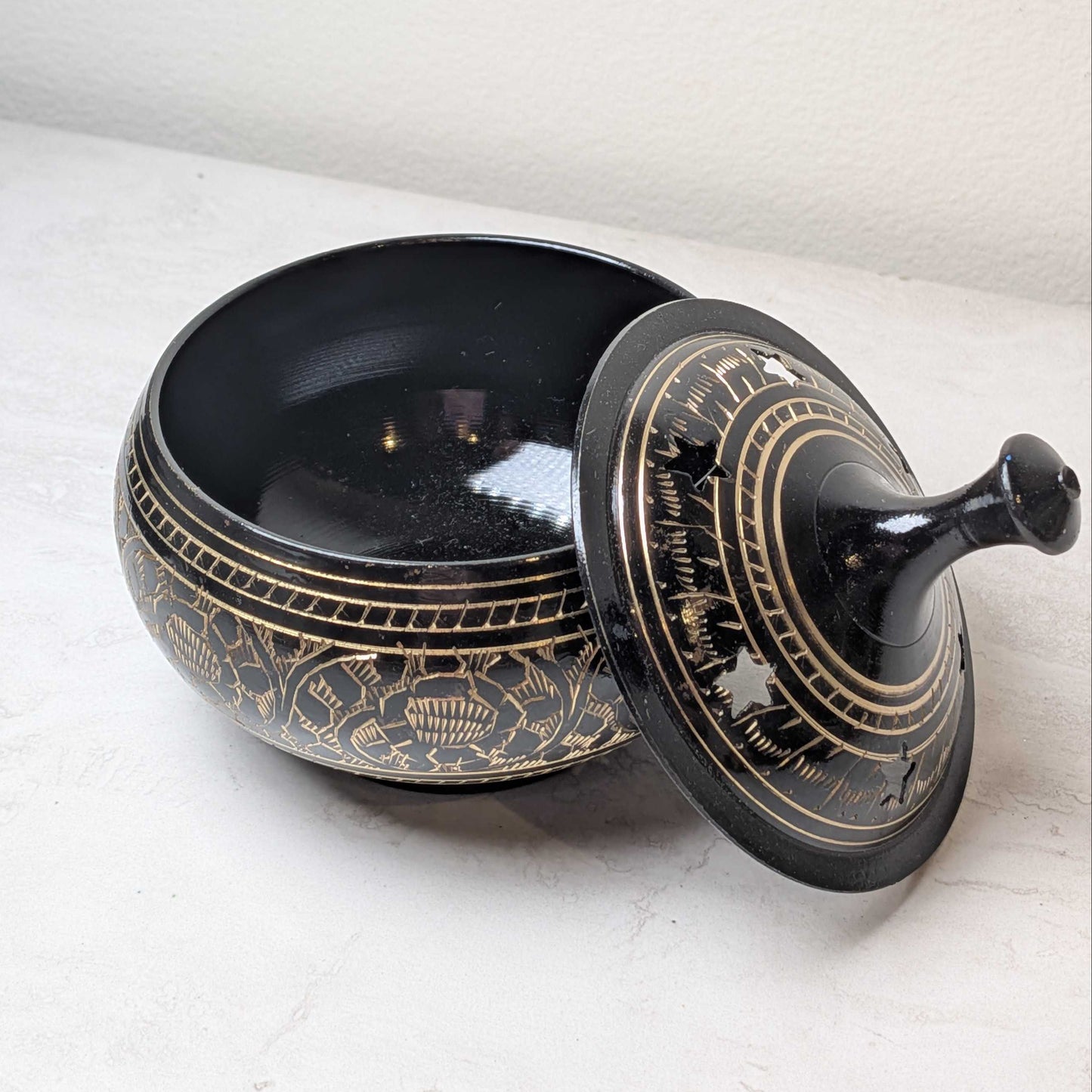 Black Brass Burner with Etching