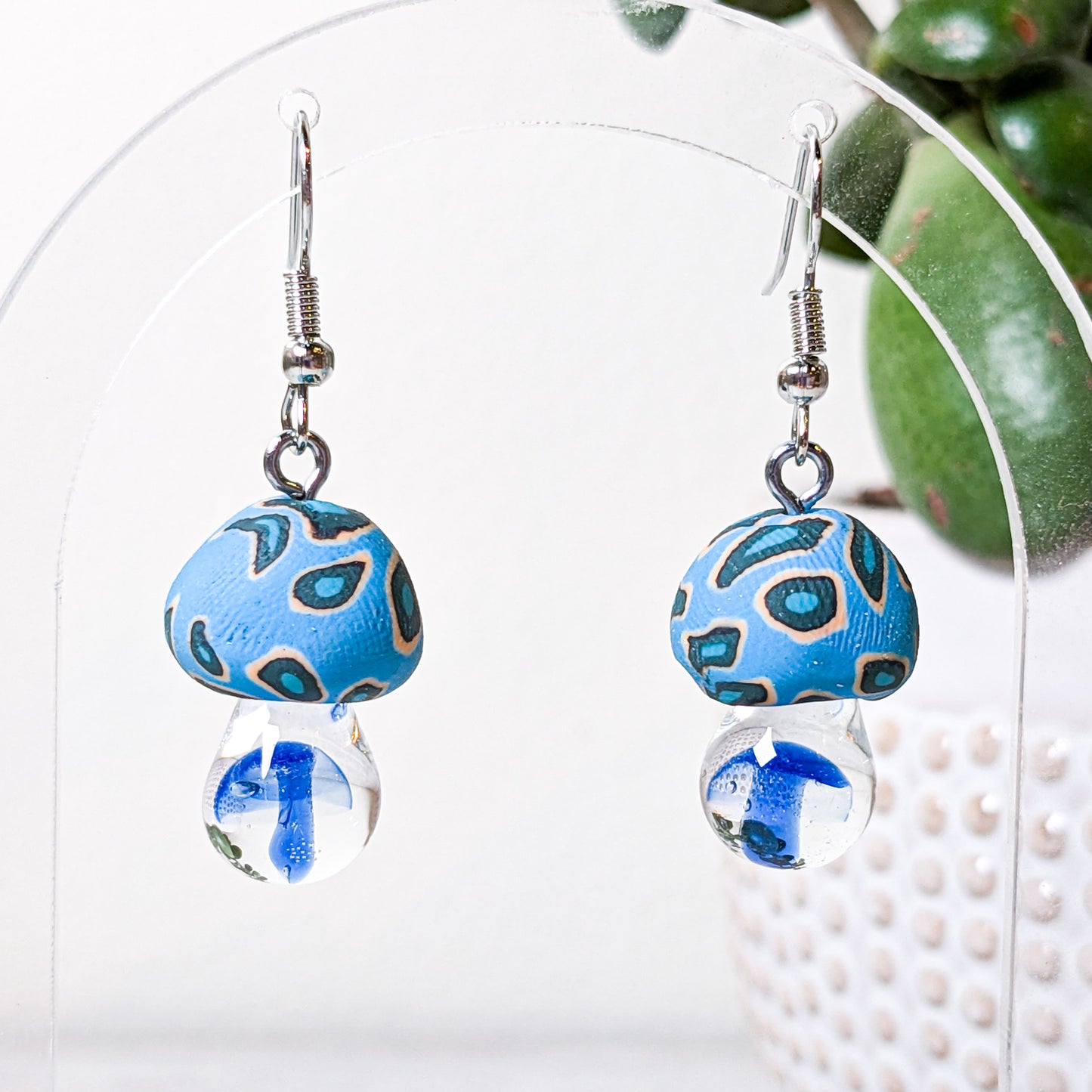 Mushroom Earrings - Clay and Glass