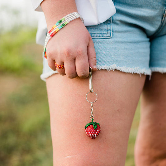Strawberry Beaded Keychain