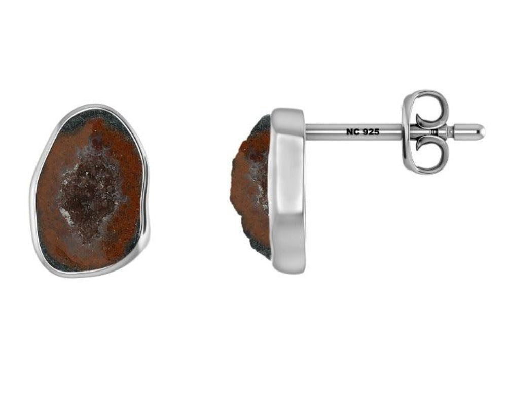 Natural Geode Stud Sterling Silver Earrings