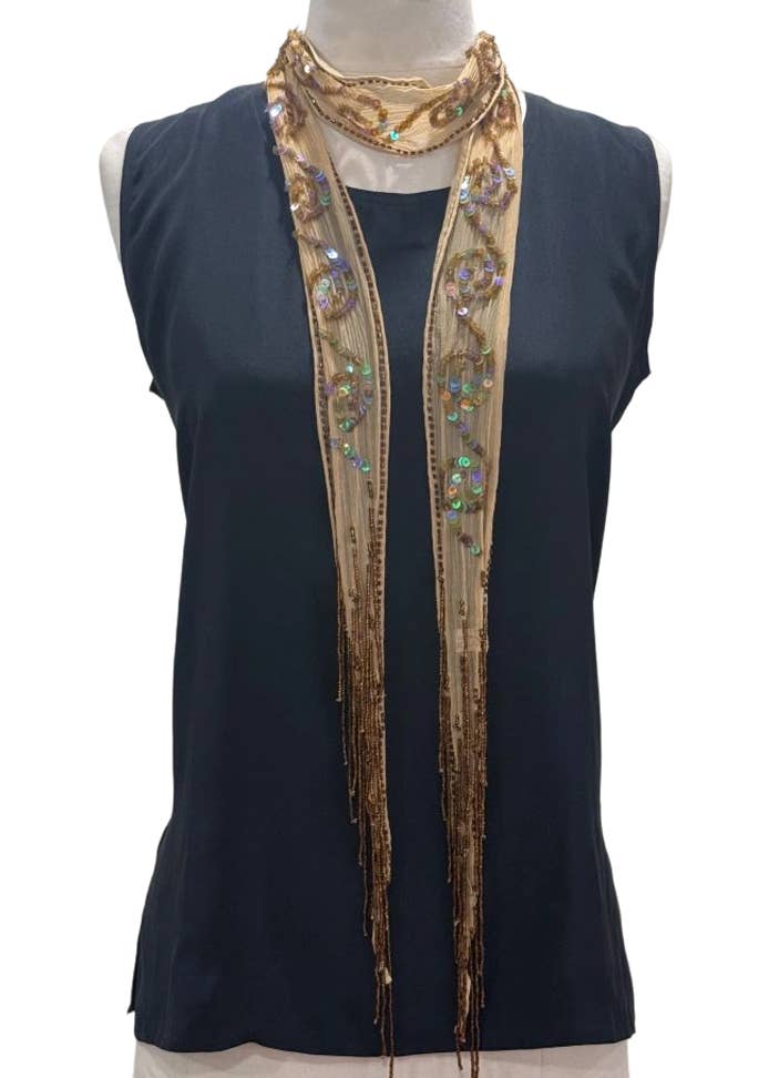 Embroidered sequin skinny silk scarf, at Ordinary Magic in Savannah, GA.