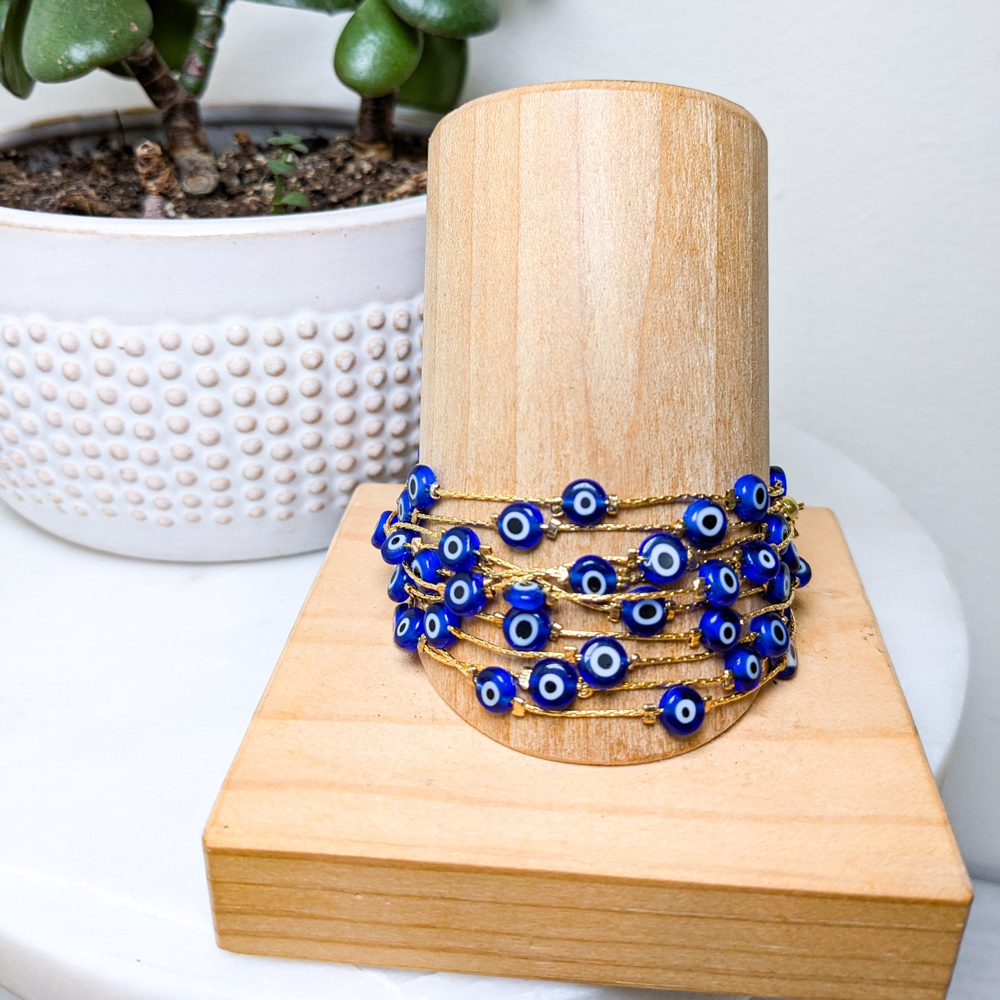 Gold & Blue Evil Eye Bracelet