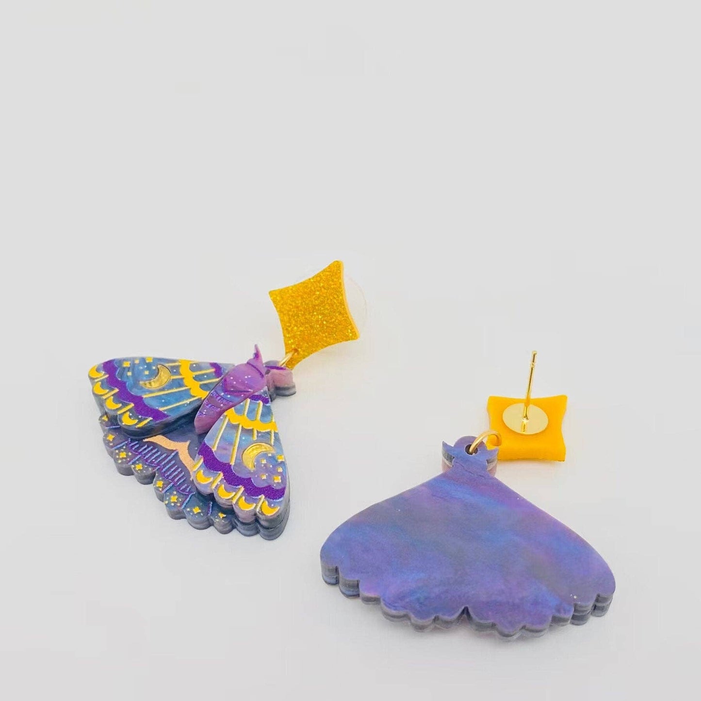 Starry Purple Moth Post Earrings