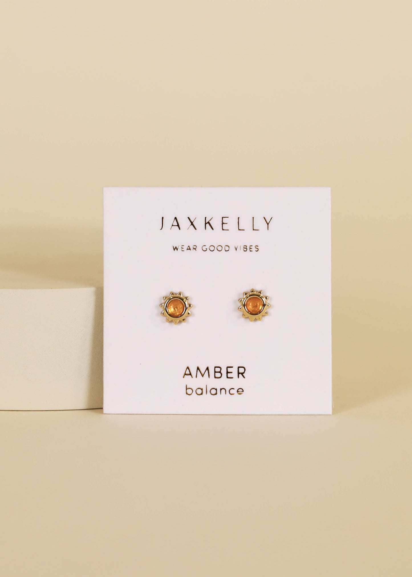 Gold Sun Stud Earrings - Amber