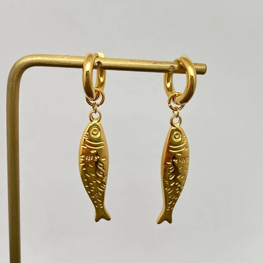 Fish Charm Huggie Earrings