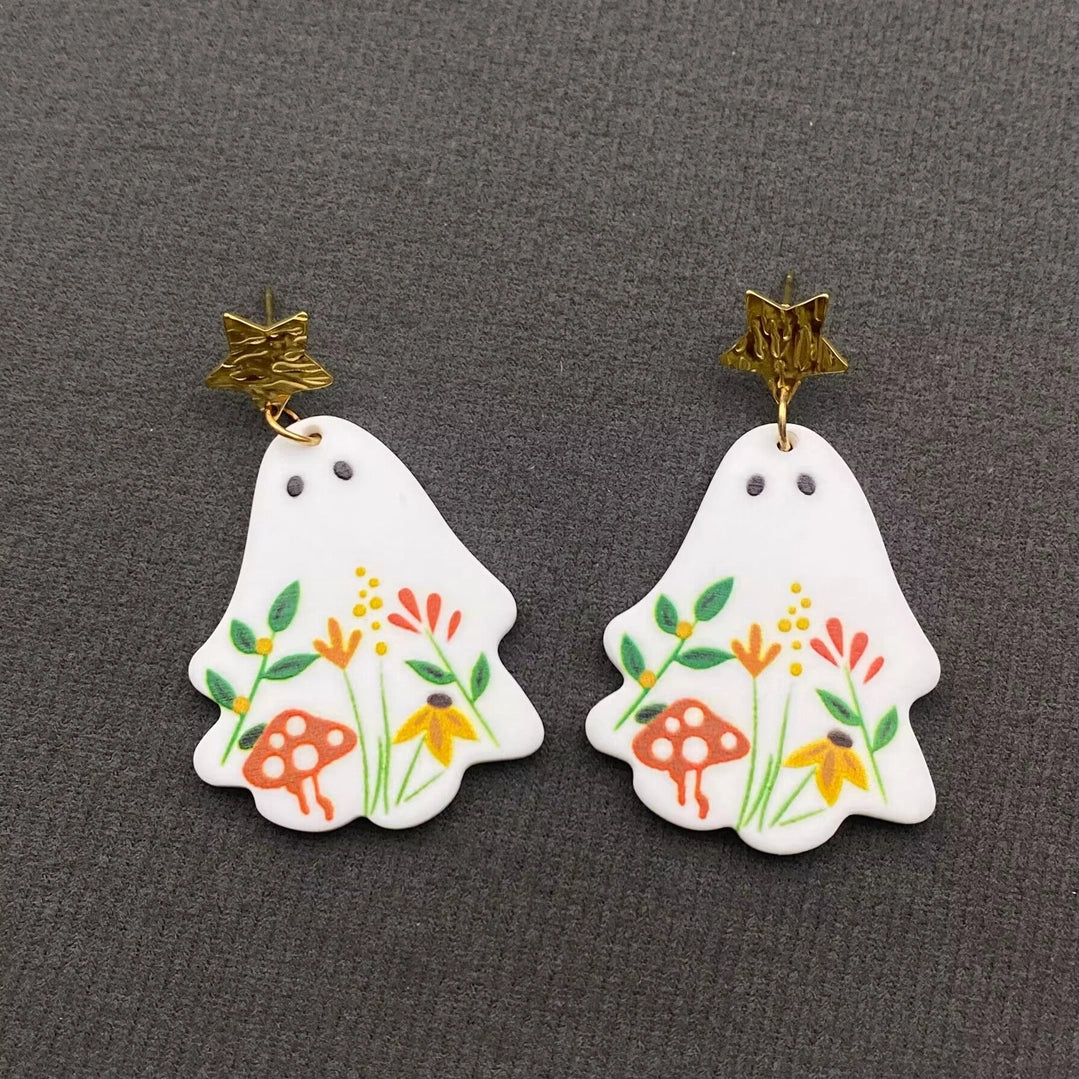 Halloween Acrylic Flower Ghost Earrings