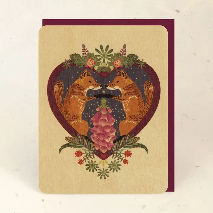 Fox Heart Wood Greeting Card