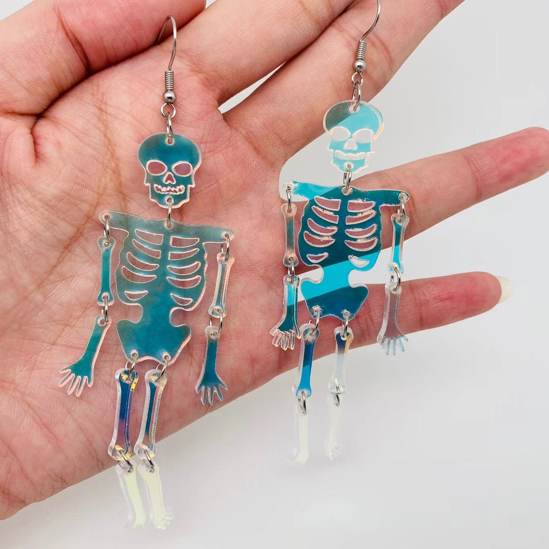 DND Halloween Acrylic Reflecting Light Skull Earrings