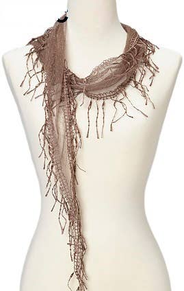 Little triangle lace scarf in brown, at Ordinary Magic in Savannah, GA.