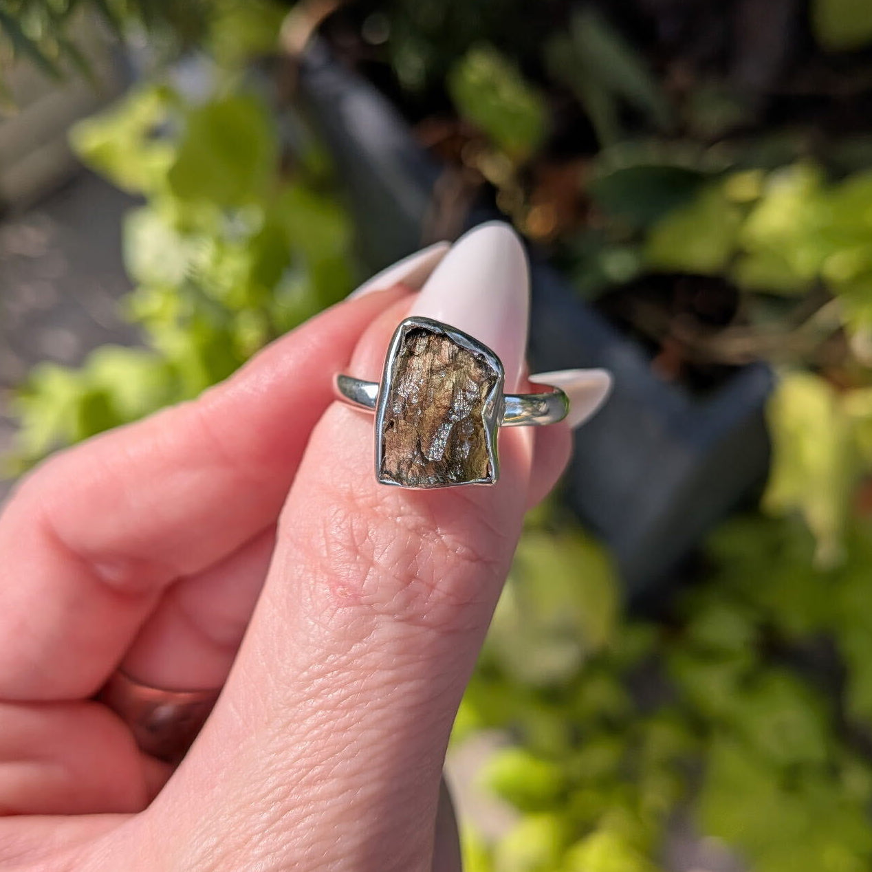 Moldavite Sterling Silver Rings