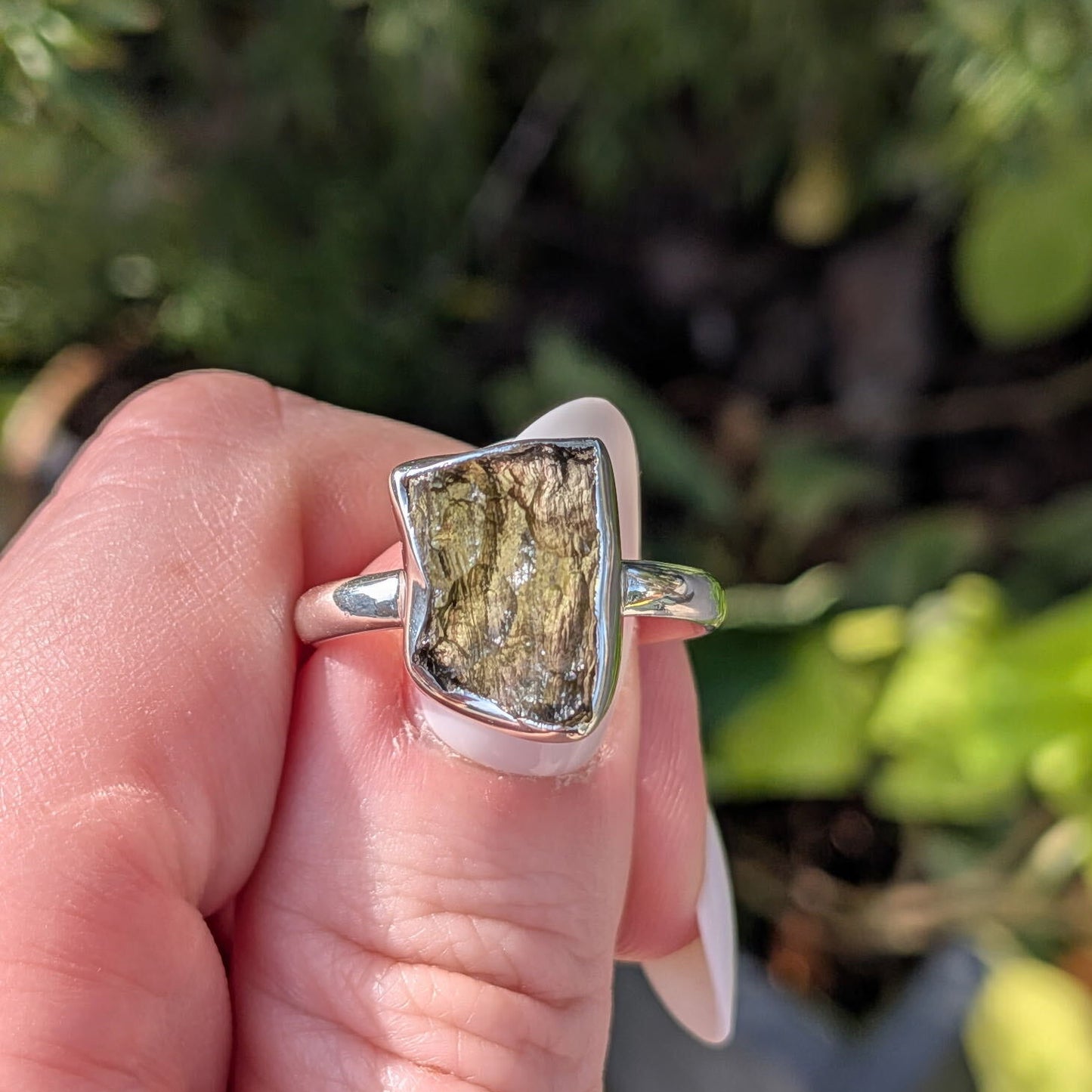 Moldavite Sterling Silver Rings
