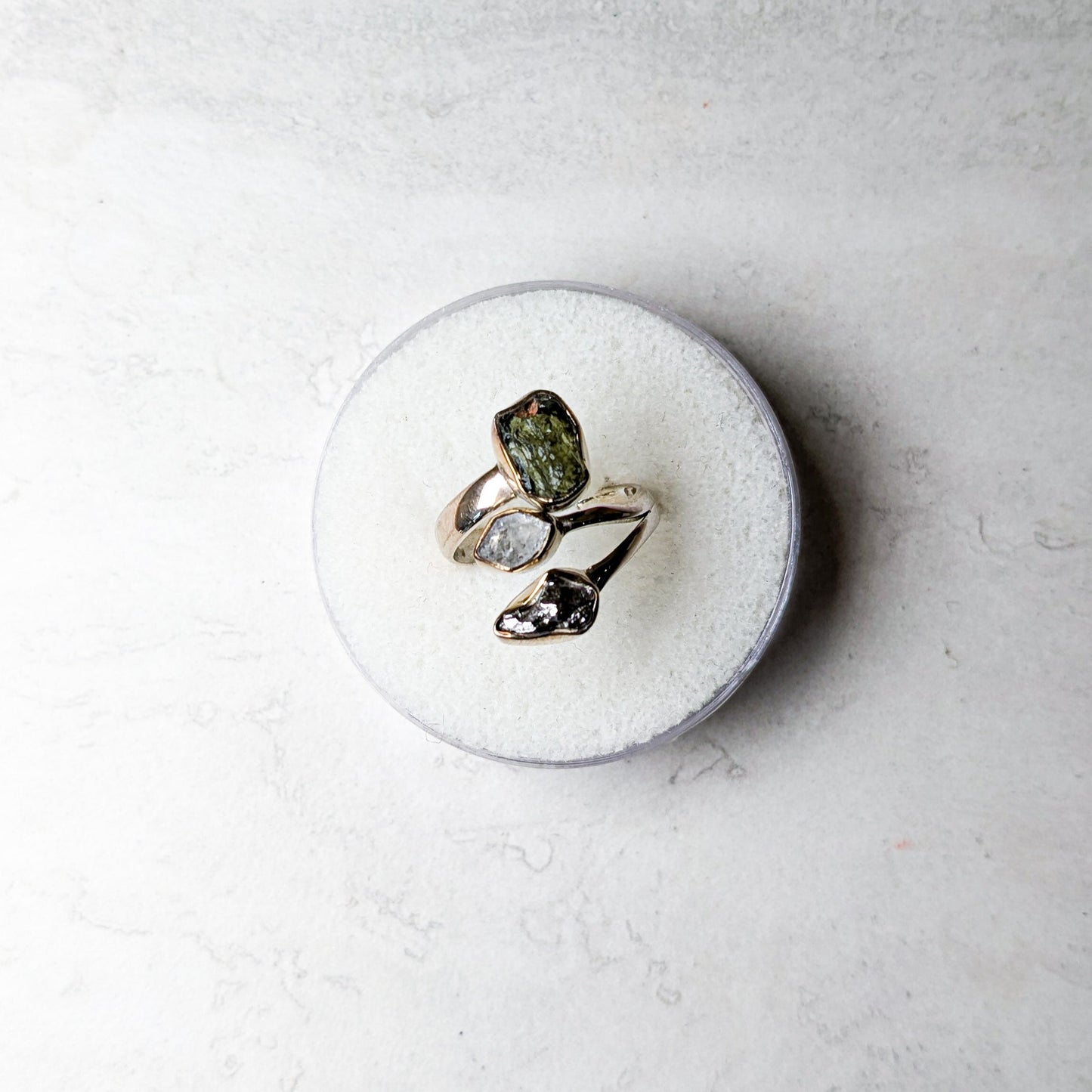 Moldavite, Pakimer Diamond & Meteorite Campo Del Cielo Stirling Silver Rings