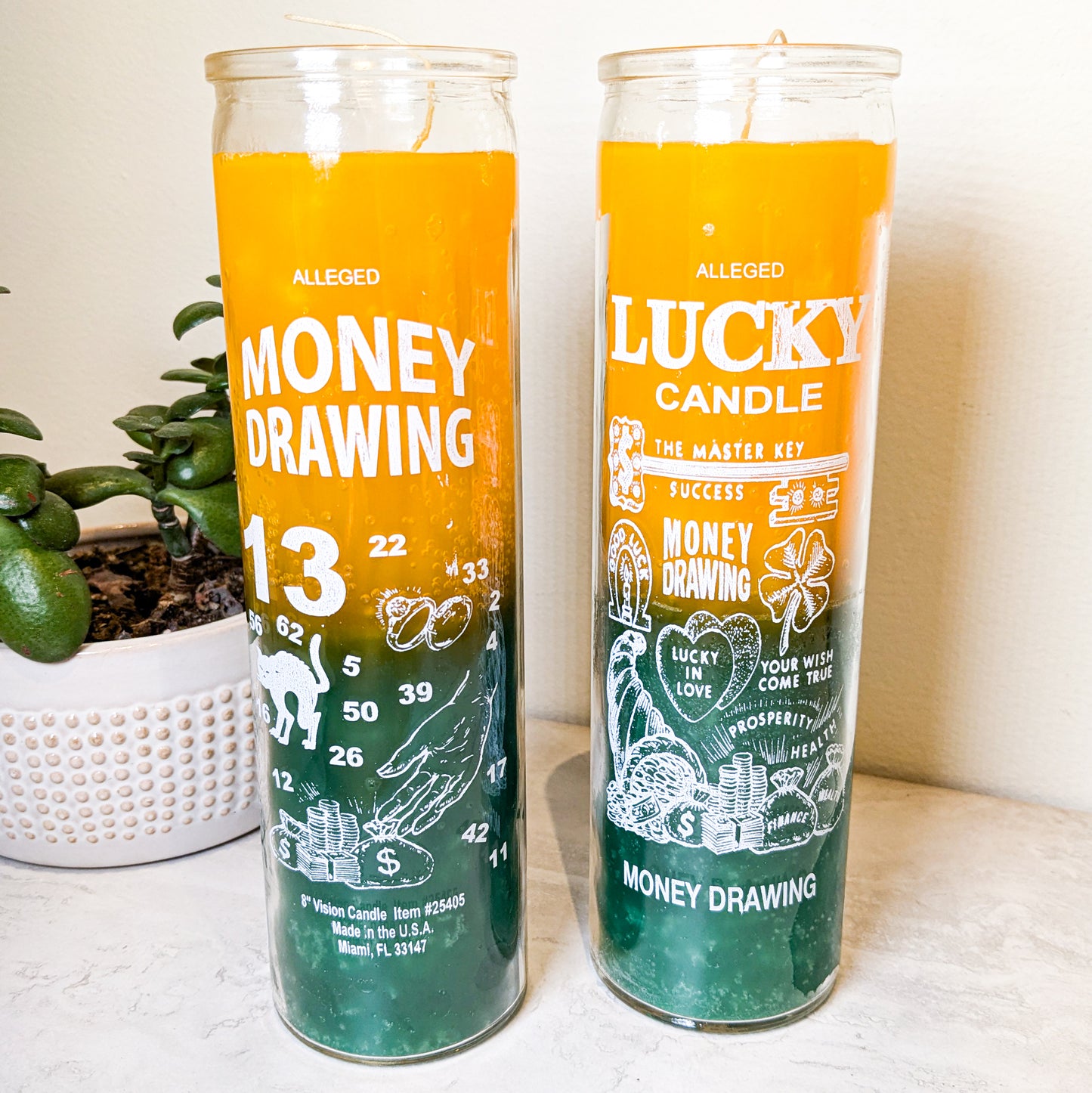 Money Drawing Lucky Green and Gold 7 Day Candle