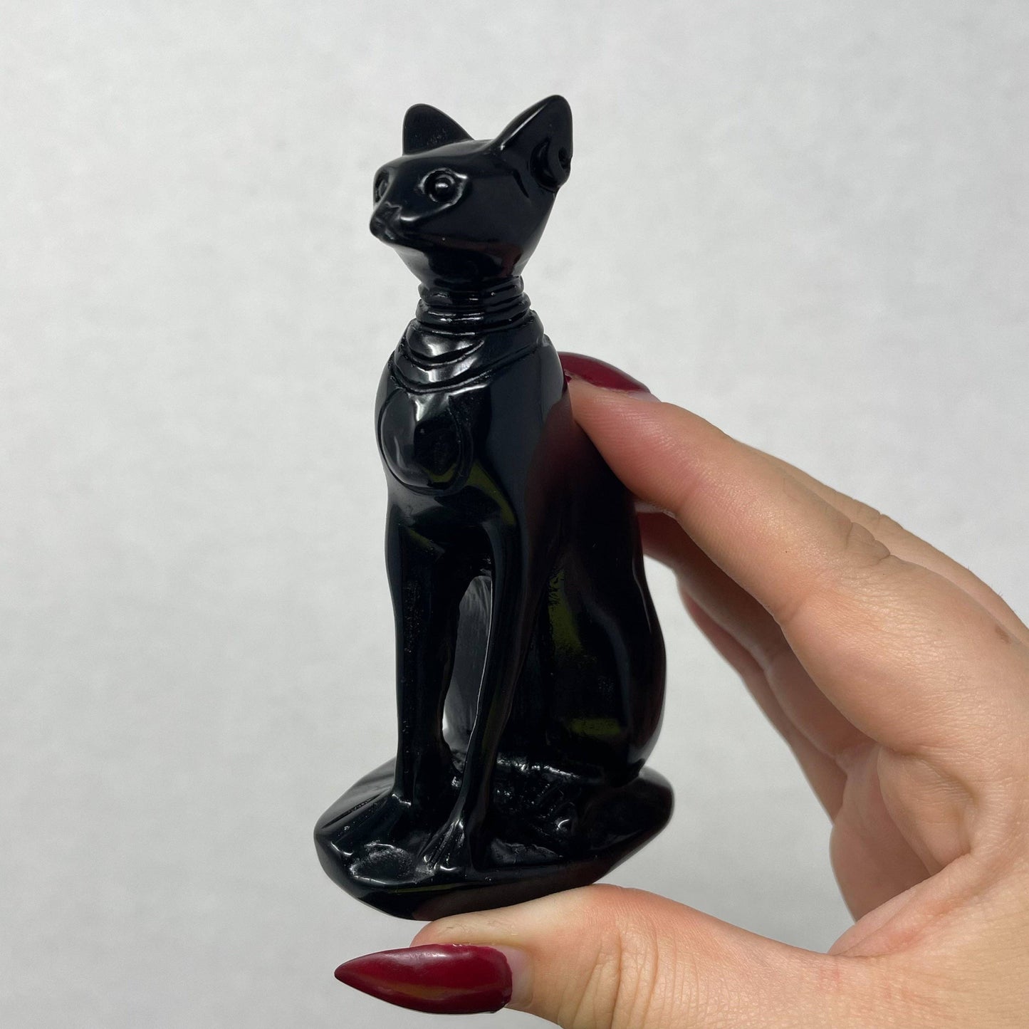 Obsidian Sphynx Cat Carving