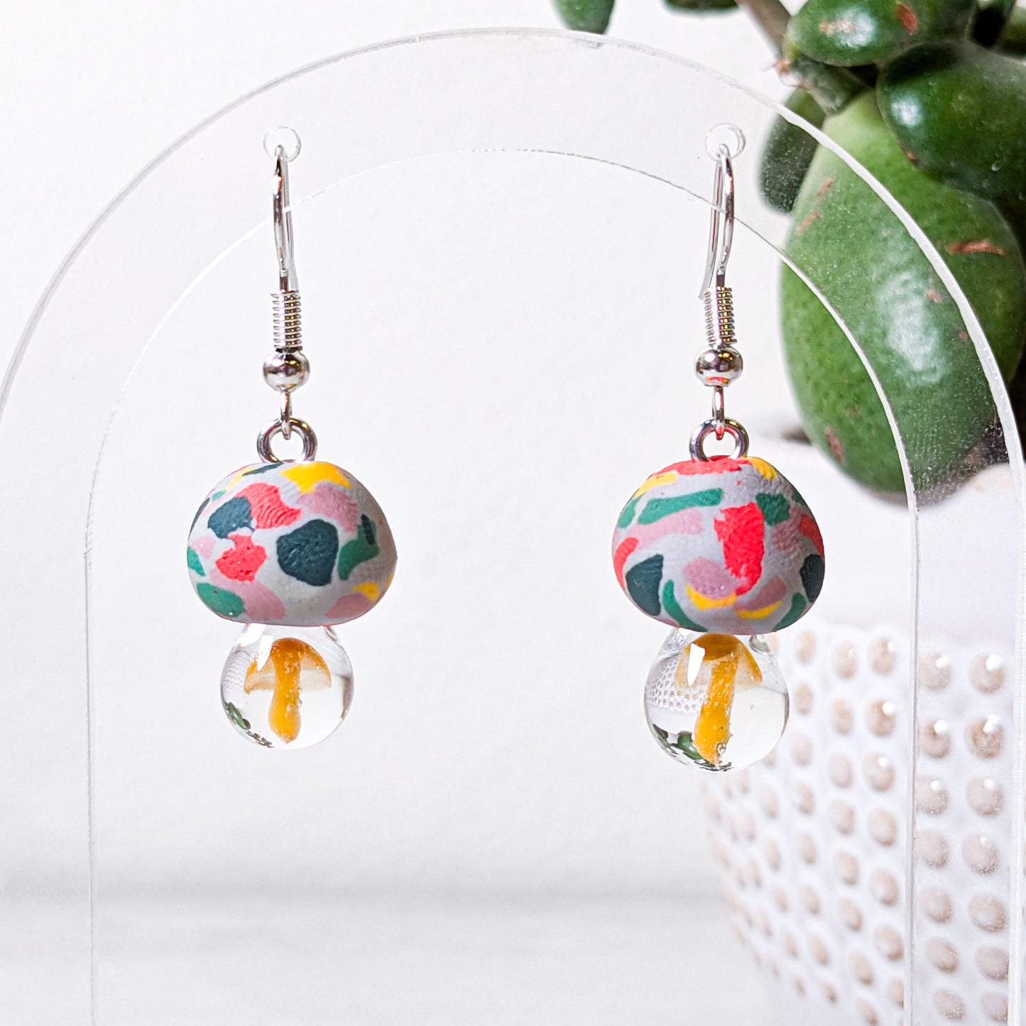 Mushroom Earrings - Clay and Glass