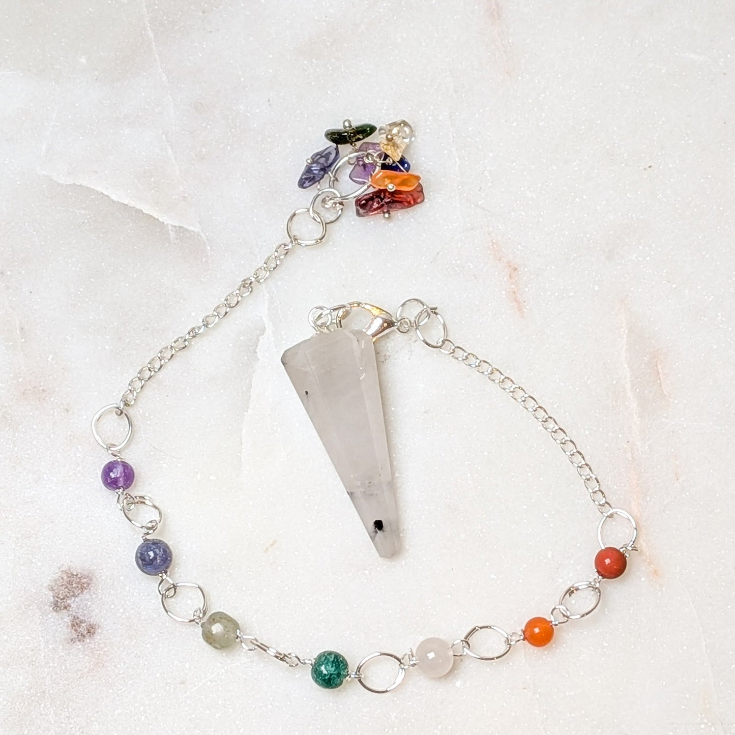 Hexagonal Mixed Crystal Pendulum Necklace – Chakra Chain