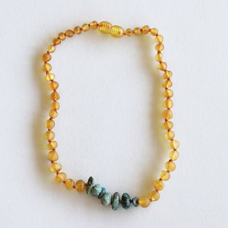 Raw Honey Baltic Amber + Raw Turquoise Jasper || Necklace