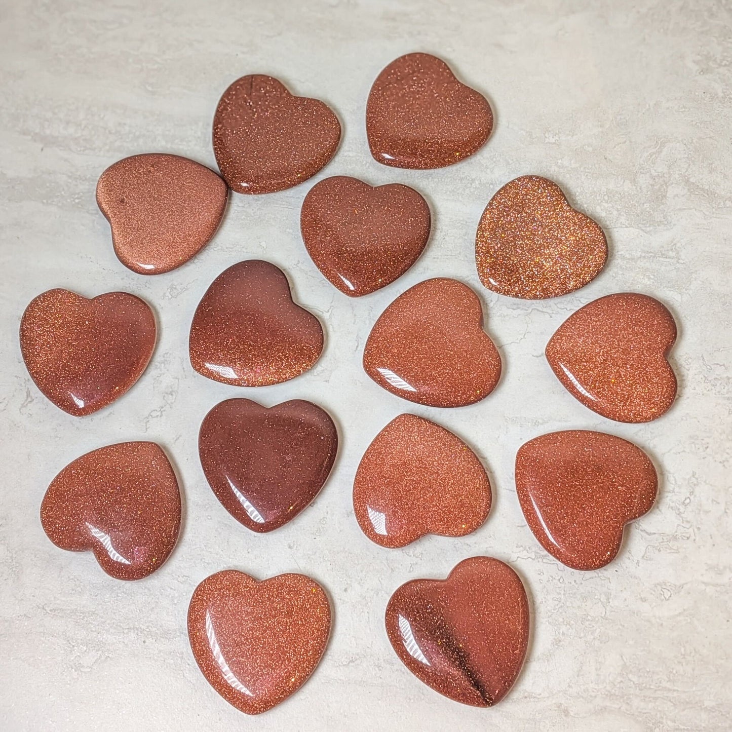 Red Goldstone Flat Hearts- 45mm