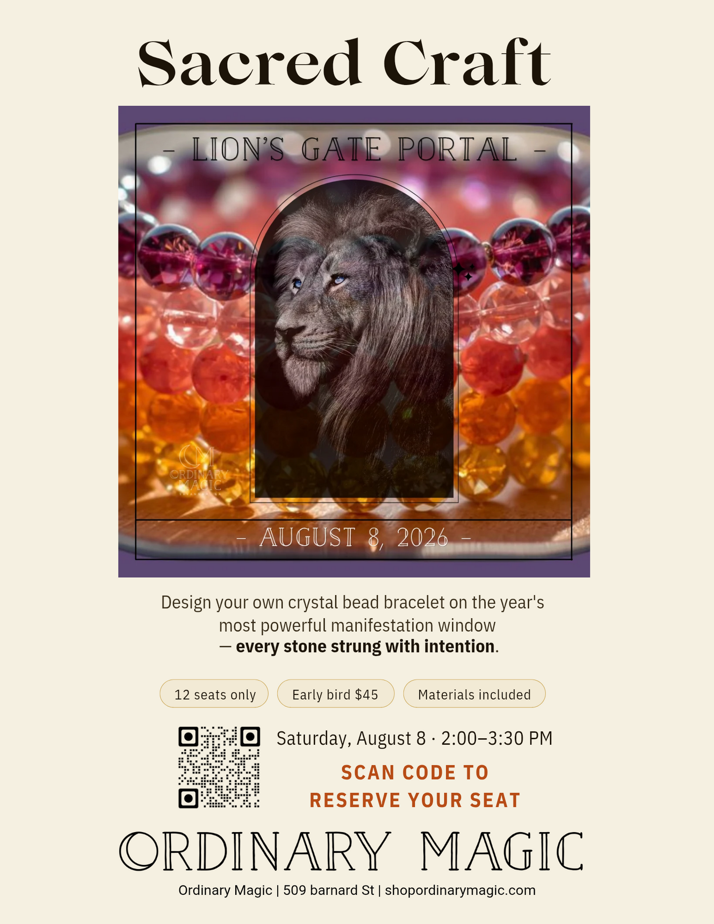 Sacred Craft: Lion's Gate Manifestation Bracelet Workshop