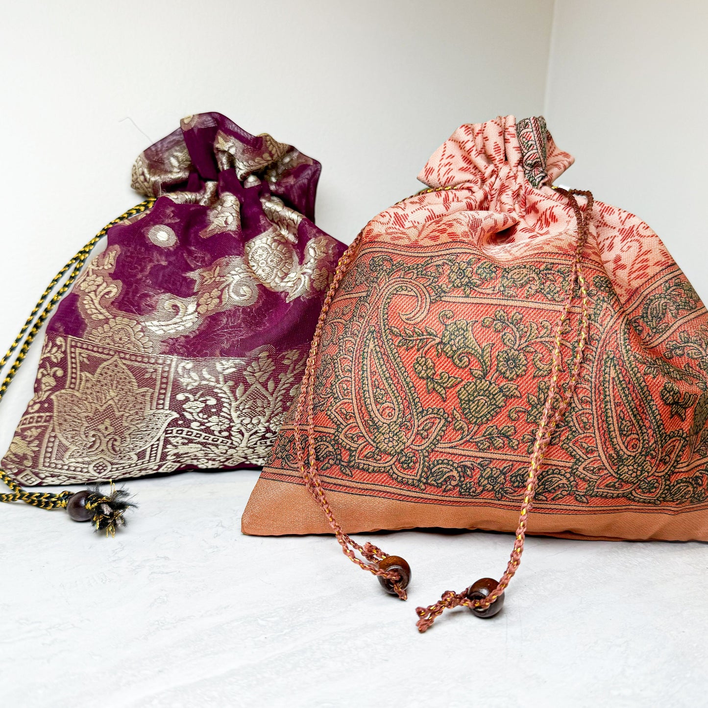 Sari Drawstring Gift Bags 9" x 8" | Various Patterns