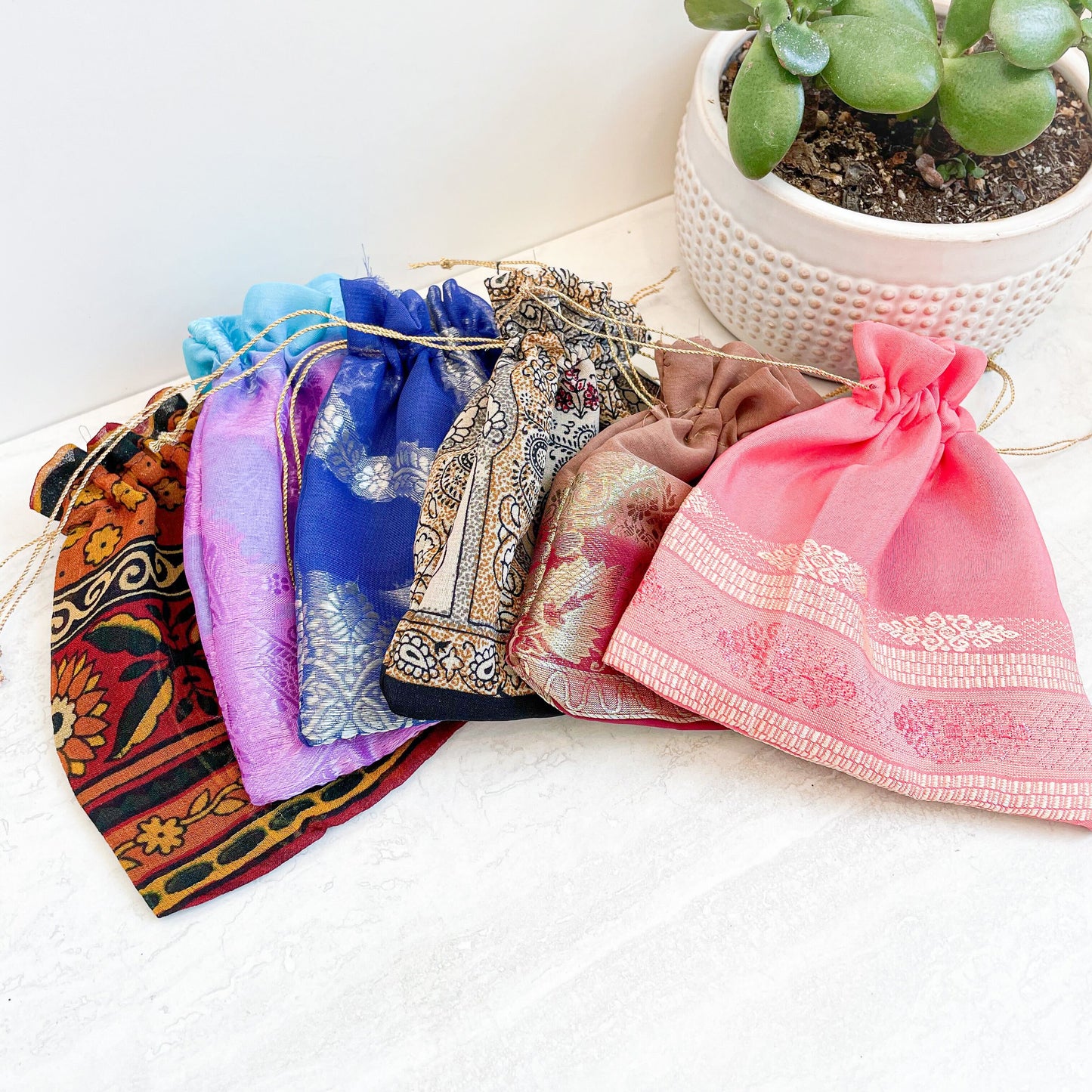 Upcycled Sari Gift Bag Handmade in India 5"x5" | Various Patterns