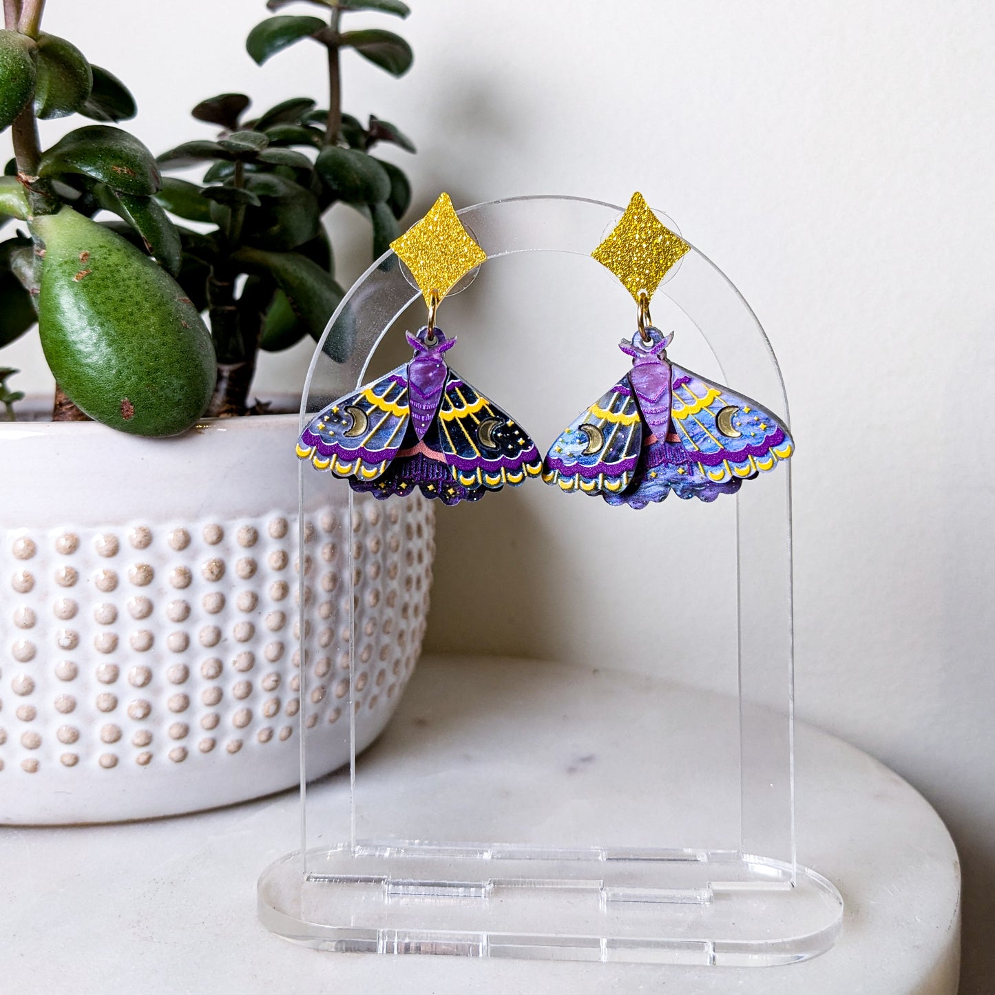 Starry Purple Moth Post Earrings