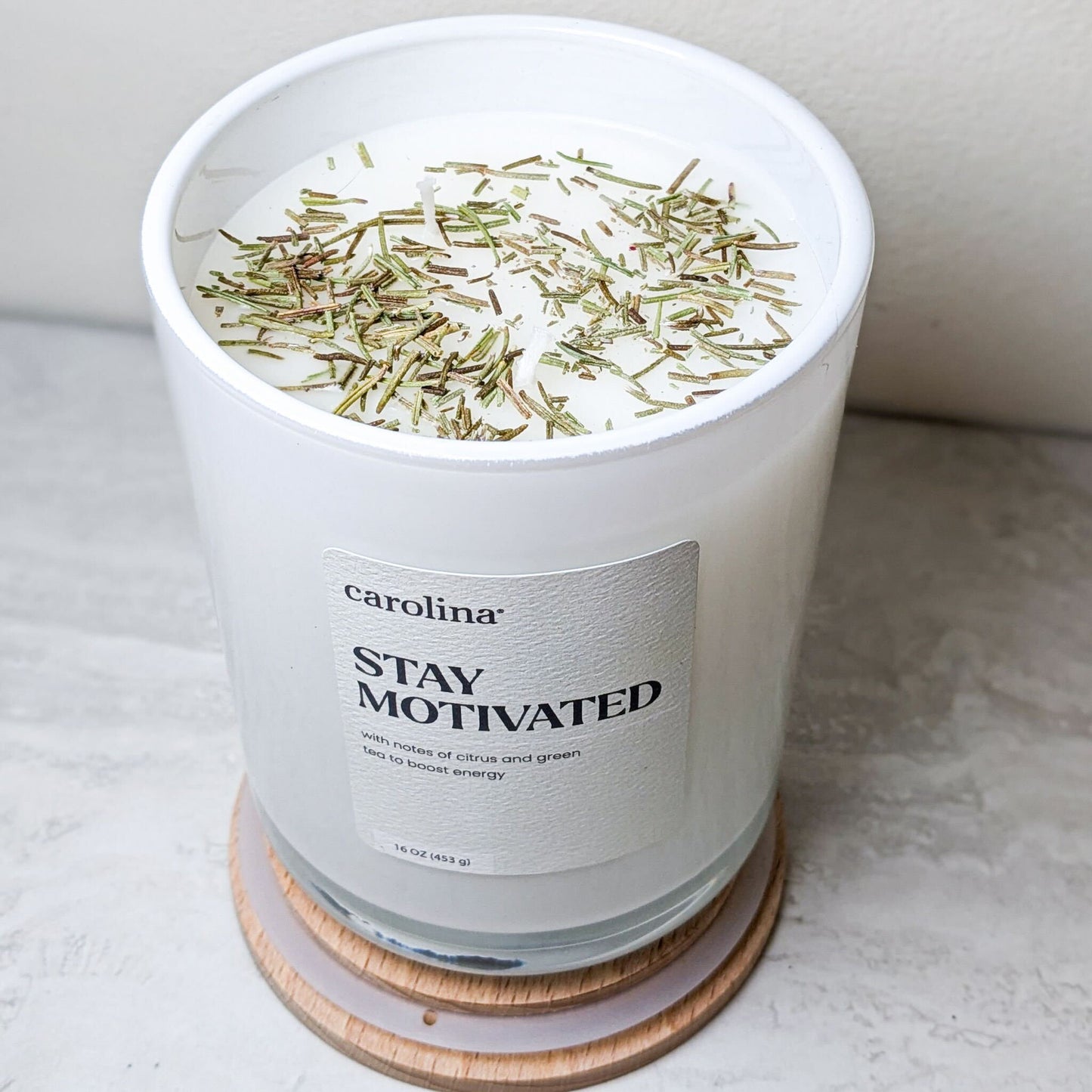 Stay Motivated - Bergamot & Green Tea Candle with Rosemary Herbs