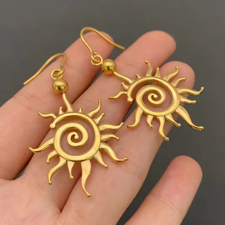 Vortex Sun Gold Plated Dangle Earrings