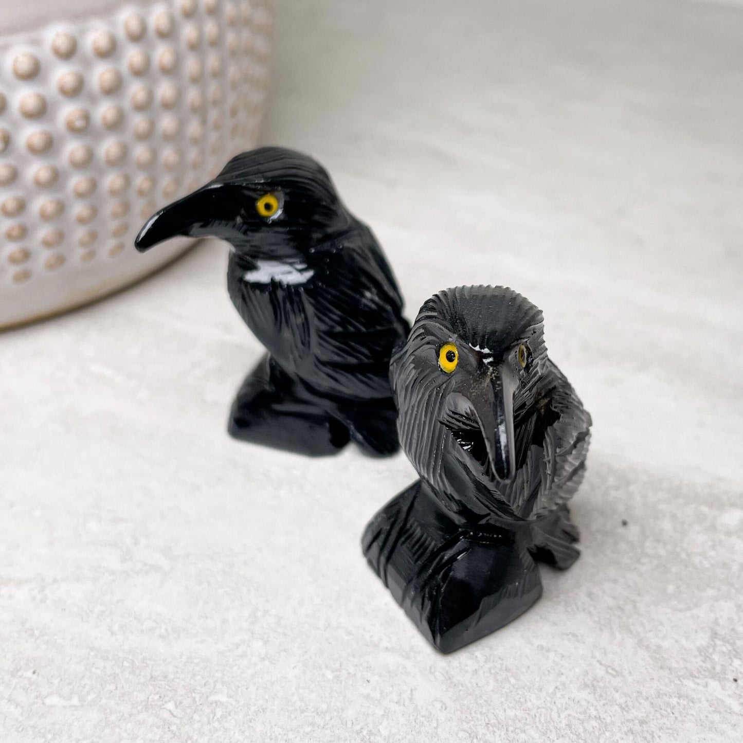 Black Onyx Raven Carvings