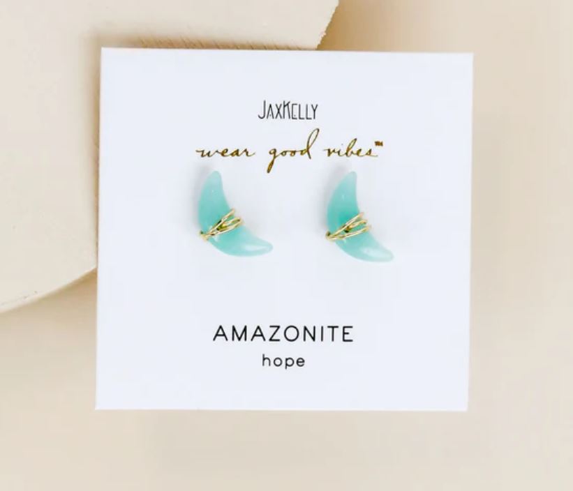 Wire Wrapped Moon Stud Earrings | Jax Kelly | Clear Quartz