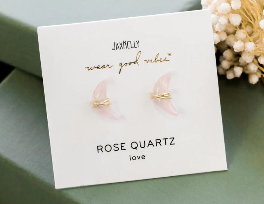 Wire Wrapped Moon Stud Earrings | Jax Kelly | Clear Quartz